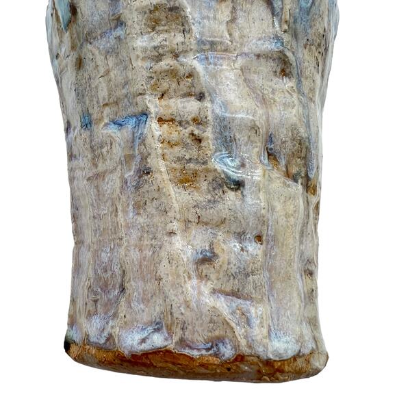 Studio Pottery 8" Vase Blue Tan Heavy Drip Chunky Texture Glossy Artist Signed - Picture 2 of 12